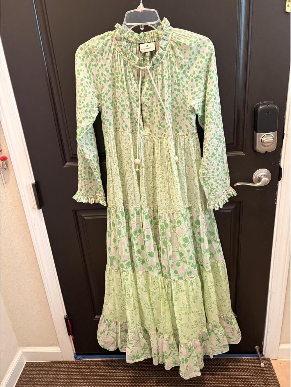Tuckernuck Green Floral Tiered Maxi Dress Size M FLAW